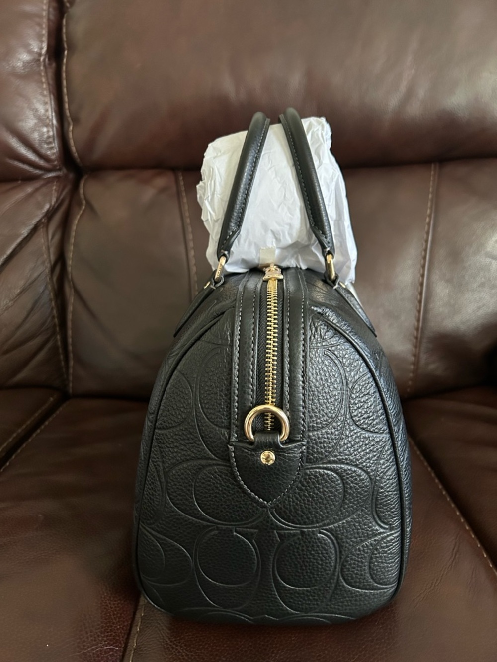 Coach Black Embossed Leather Satchel with Gold Hardware - Picture 5 of 7
